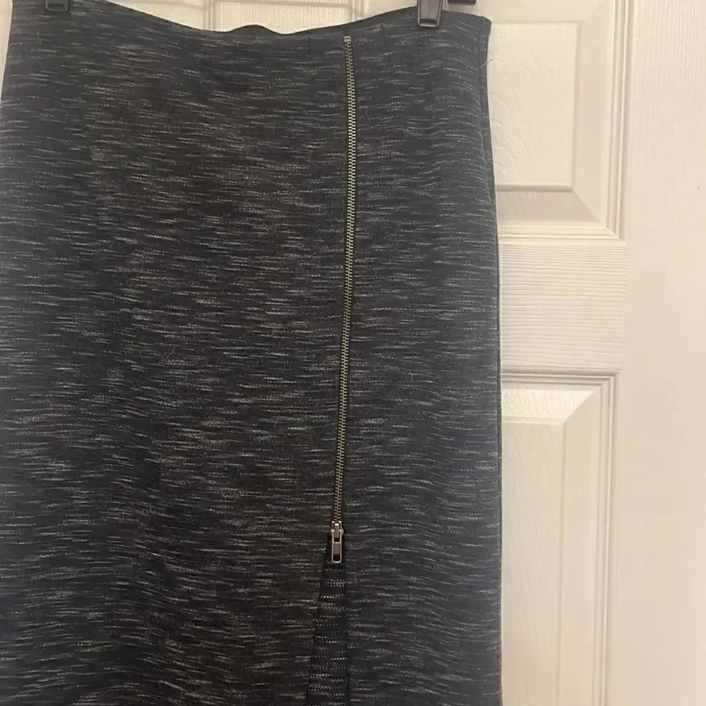 Free People Navy & White Space Dye Long Pencil Skirt with zippered slit